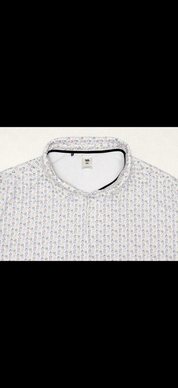 TravisMathew Men's XXL Short Sleeve Polo White Multicolor Graphic Print